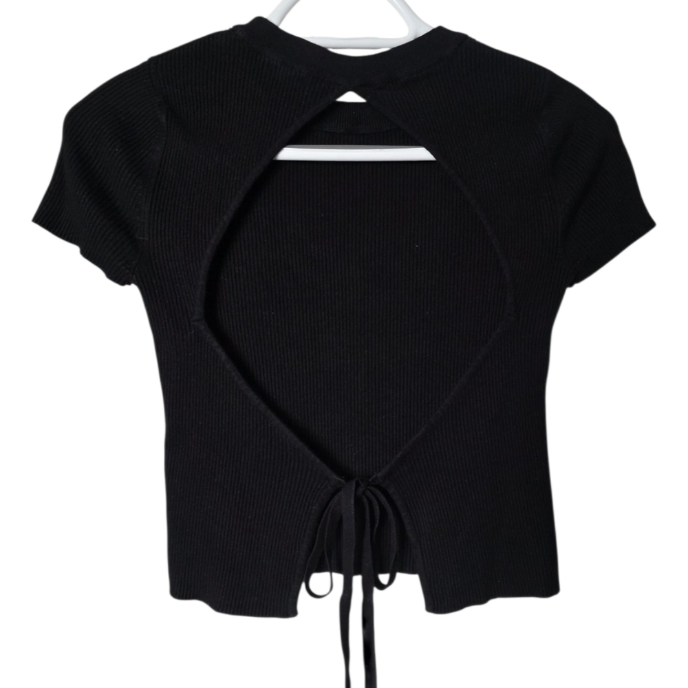 Garage Black Ribbed Open Back Crop Top - Picture 1 of 2